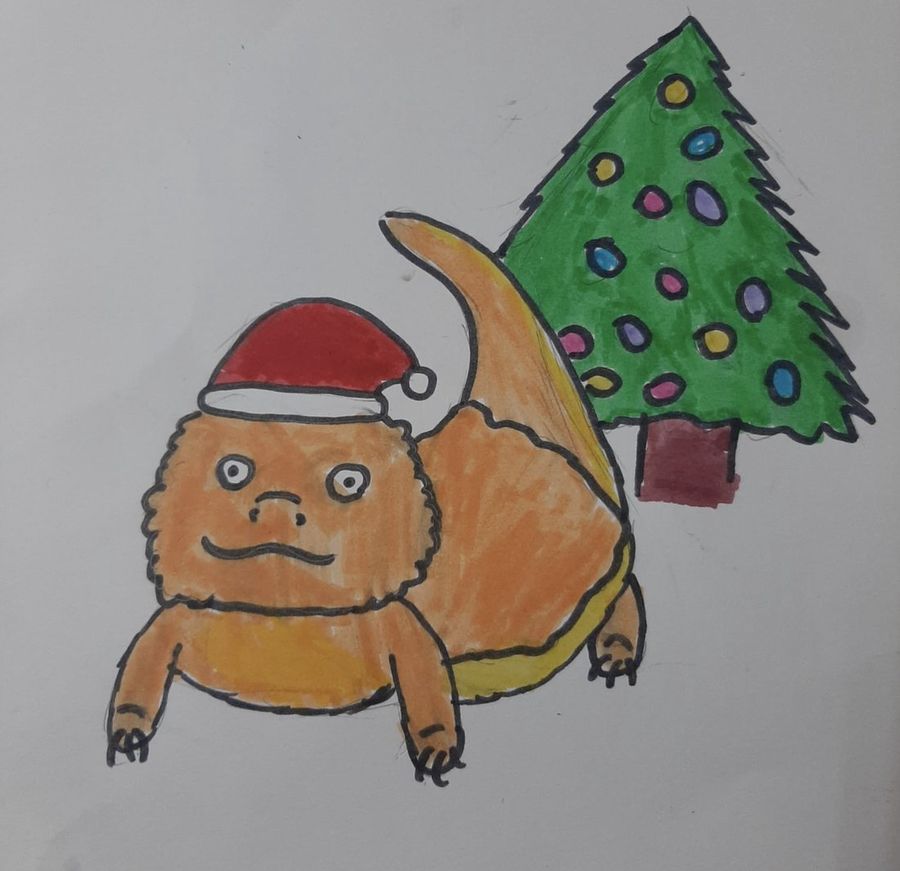 Dragon in a Santa hat drawing